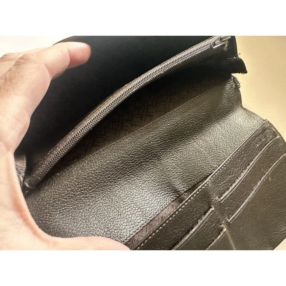 Dunhill London Men's Long Coat Wallet Brown Canvas Leather Check Pattern